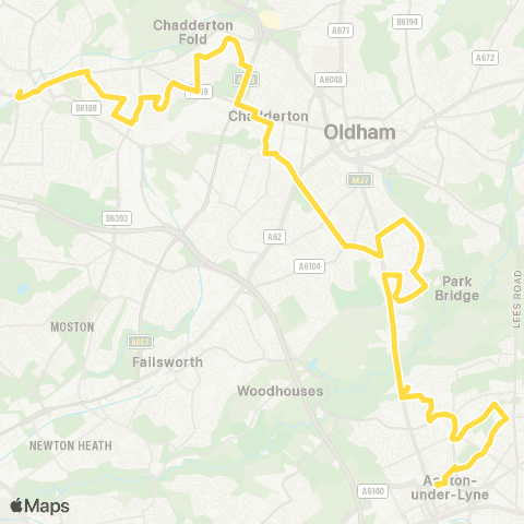 Bee Network Middleton Bus Sta - Ashton-Under-Lyne Interchange map