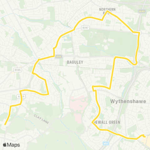 Bee Network Altrincham Coll of Arts - Wythenshawe Interchange map