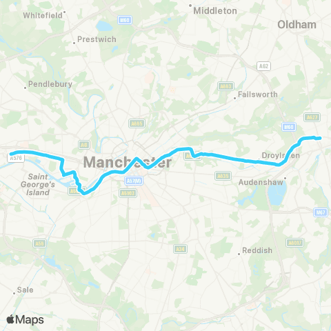 Metrolink Eccles - Ashton-under-Lyne map