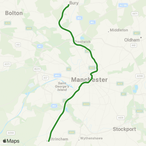 Metrolink Bury - Altrincham map