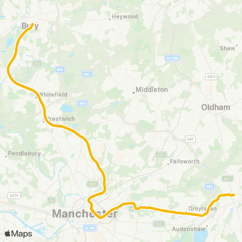 Metrolink Bury - Piccadilly map