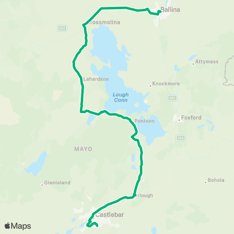 TFI Local Link Ballina - Castlebar map