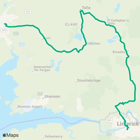 TFI Local Link Limerick - Ennis map