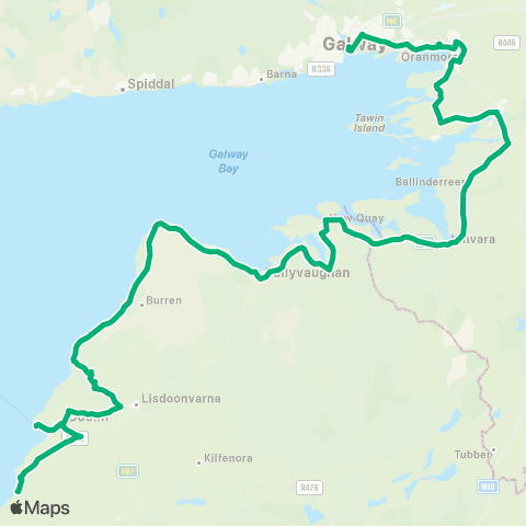 TFI Local Link Cliffs of Moher - Galway map