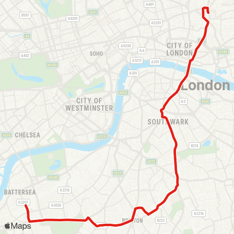 TfL Clapham Jct - Brixton - Elephant & Castle - London Bridge - Shoreditch map