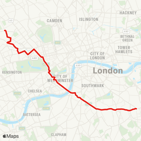 TfL Queen's Pk - Paddington - Victoria - Peckham - New Cross Gate map