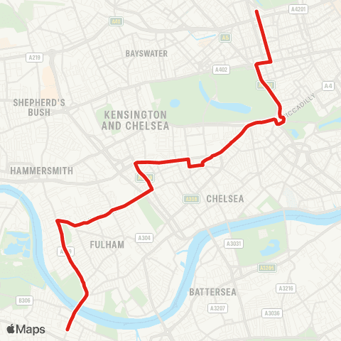 TfL Putney - Earl's Court - S Kensington - Marble Arch - Baker St Sta map