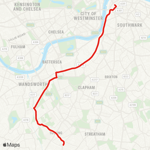 TfL Waterloo - Vauxhall - Clapham Jct - Earlsfield - Tooting Sta map