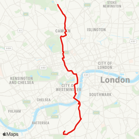 TfL Parliament Hill Fields - Camden Town - Oxford Circus - Westminster - Clapham Common map