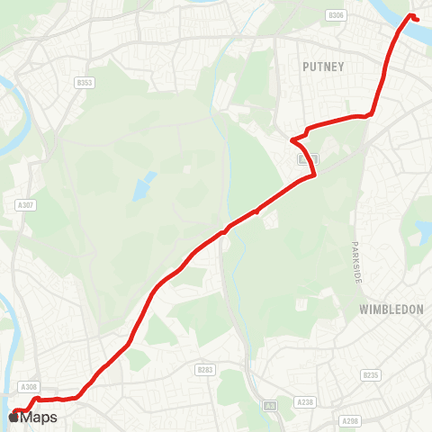 TfL Putney - Putney Heath - Roehampton - Roehampton Vale - Kingston map