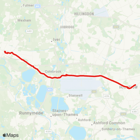 TfL Slough - Langley - Colnbrook - Longford - Heathrow N - Bath Rd - Cranford - Hounslow W - Hounslow, Bus Sta map