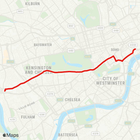 TfL Aldwych - Piccadilly Circus - Hyde Pk Corner - Kensington - Hammersmith map