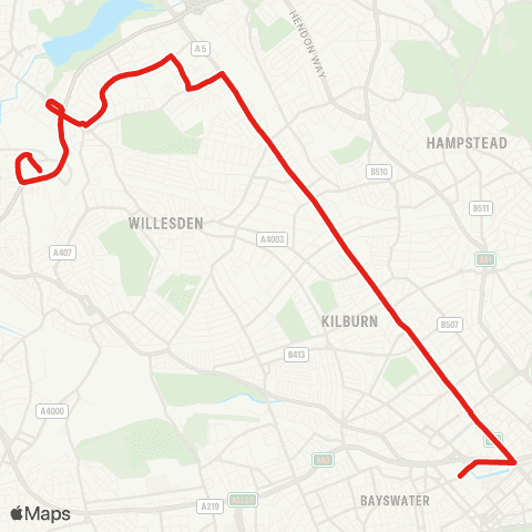 TfL Brent Pk, Superstores - Cricklewood - Kilburn - Maida Vale - Paddington map