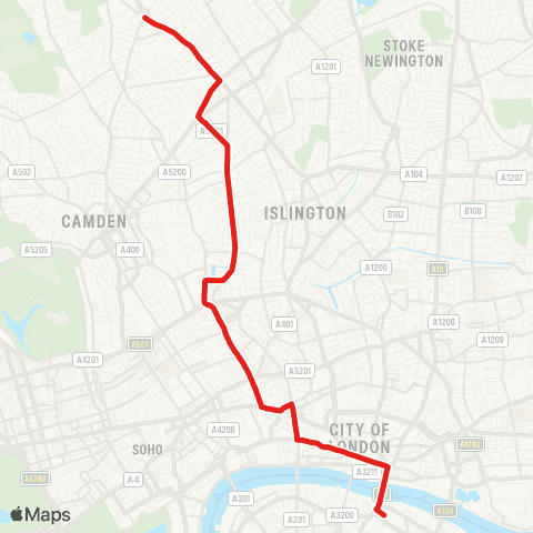 TfL Archway - Holloway Nags Head - Caledonian Rd - King's Cross - Holborn Circus - St Paul'S Cathedral - Cannon St - London Bridge map