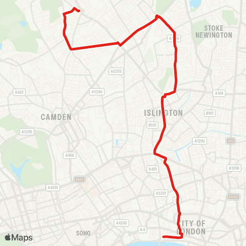 TfL Archway - Tufnell Pk - Finsbury Pk - St Pauls - Blackfriars Sta map