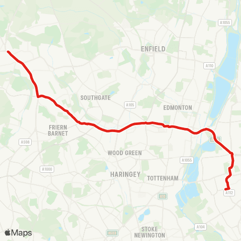 TfL Barnet - Whetstone - Arnos Grove - Upper Edmonton - Walthamstow Central map