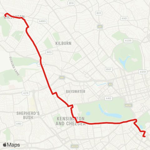 TfL Victoria - Royal Albert Hall - Notting Hill Gate - Ladbroke Grove - Willesden, Bus Garage map