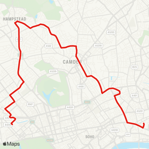 TfL Paddington - Warwick Av - Hampstead - King's Cross - Bart'S Hosp map