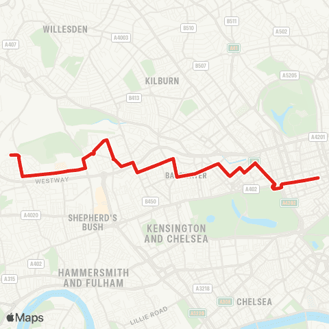 TfL E Acton - N Kensington - Paddington - Marble Arch - Oxford Circus map