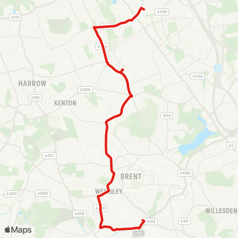 TfL Stonebridge Pk Sta - Wembley Central - Preston Rd - Queensbury - Edgware Sta map