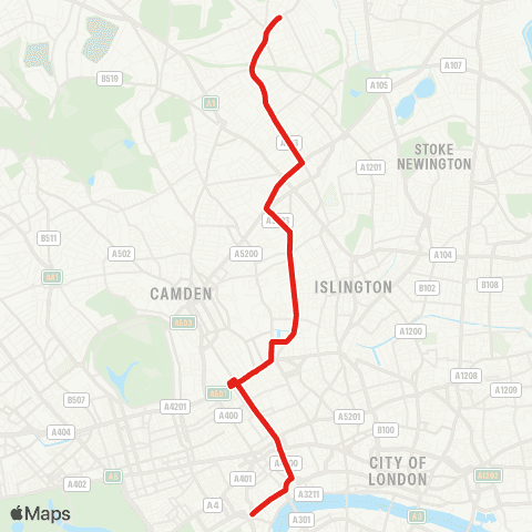 TfL Crouch End - Nags Head - King's Cross - Russell Square - Trafalgar Square map