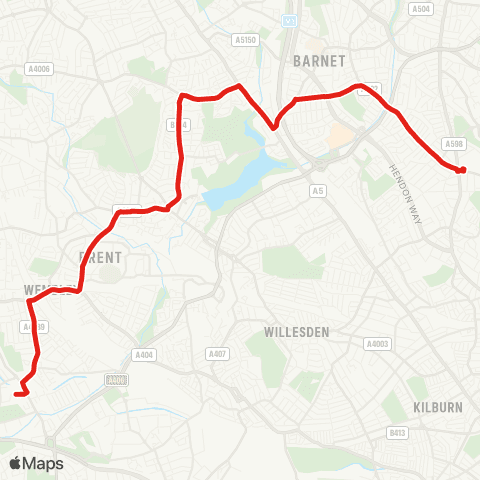 TfL Golders Green - Woodstock - Hendon Central - Wembley Pk, Stadium and Central - Alperton Sta and Sainsburys map