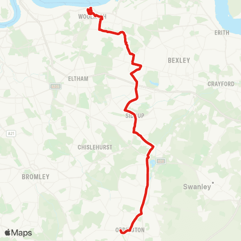 TfL Woolwich - Plumstead Common - Welling - Sidcup - St Mary Cray - Orpington Town Ctr and Sta map