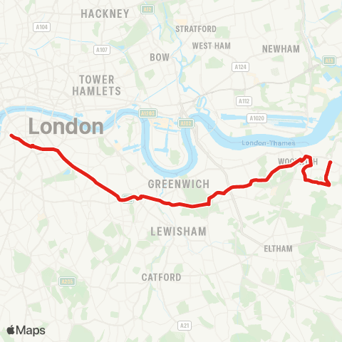 TfL Plumstead Sta - Woolwich - New Cross - Elephant & Castle - Lambeth N, Lower Marsh map