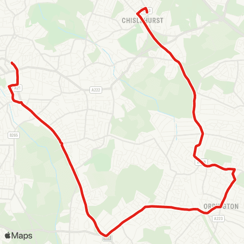 TfL Chislehurst - Orpington - Locksbottom - Bromley Common - Bromley N map