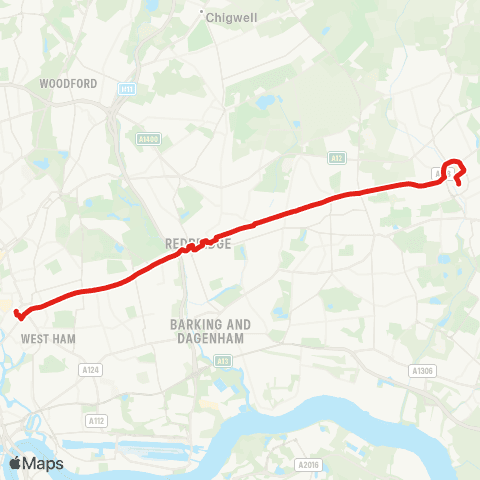 TfL Stratford - Forest Gate - Ilford - Chadwell Heath - Romford map