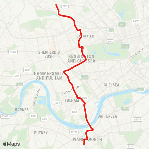 TfL Kensal Rise - Notting Hill Gate - Kensington - Fulham - Wandsworth map