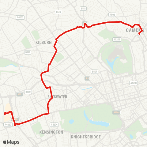 TfL Camden Town - Swiss Cottage - Notting Hill Gate - Holland Pk - White City map