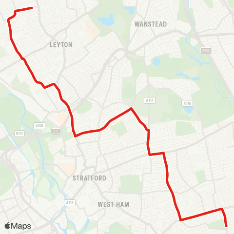 TfL E Ham, Central Pk - Upton Pk - Forest Gate - Leyton - Walthamstow Central map