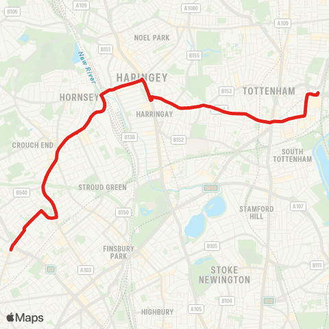 TfL Archway - Crouch End - Turnpike Ln - Seven Sisters - Tottenham Hale map