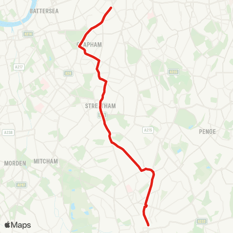 TfL Croydon Town Ctr - Thornton Heath - Norbury - Streatham Hill - Stockwell map
