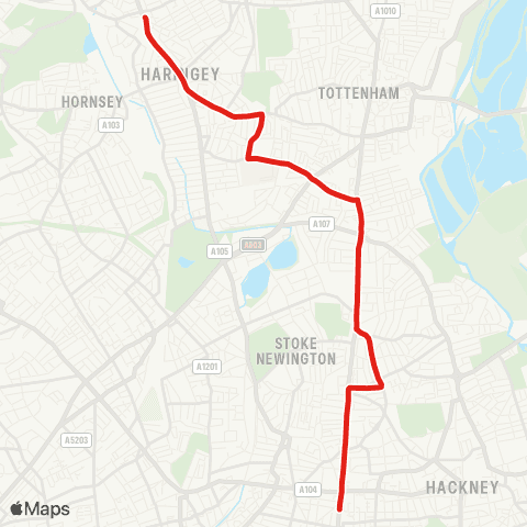TfL Wood Green Sta - W Green - Stoke Newington - Dalston Jct map
