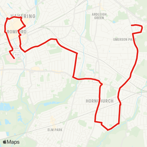 TfL Queen's Hosp - Romford - Hornchurch - Upminster Bridge - Cty Pk Estate map