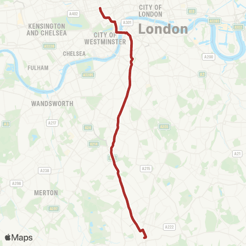 TfL Croydon Town Ctr - Norbury - Streatham - Brixton - Oxford Circus map