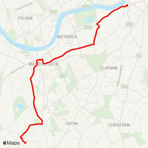 TfL Wimbledon - Wimbledon Pk - Southfields - Wandsworth - Clapham Jct - Queenstown Rd - Battersea Pk - Battersea Power Sta - Vauxhall map
