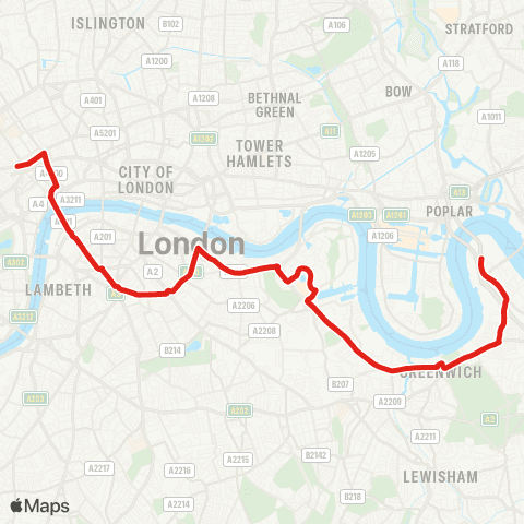 TfL N Greenwich - Surrey Quays - Canada Water - Elephant & Castle - Tottenham Court Rd Sta map