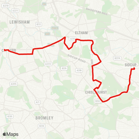 TfL Catford Bridge - Westhorne Av - Eltham - Chislehurst - Sidcup Sta map