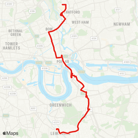 TfL Stratford International - Bow Church - N Greenwich - Blackheath - Lewisham, Shopping Ctr map