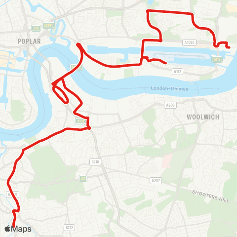 TfL Gallions Reach, Great Eastern Qy - Beckton - W Beckton - London City Airport - W Silvertown - N Greenwich - Greenwich - Lewisham, Shopping Ctr map
