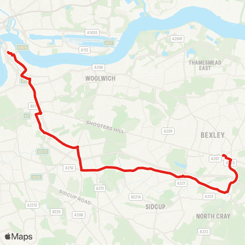 TfL N Greenwich - Blackheath, Sun In The Sands - Kidbrooke - Eltham - Bexleyheath map