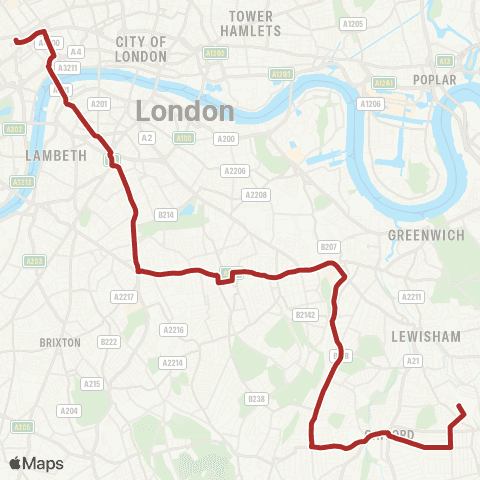 TfL Hither Green Sta - New Cross Gate - Peckham - Elephant & Castle - Tottenham Court Rd map