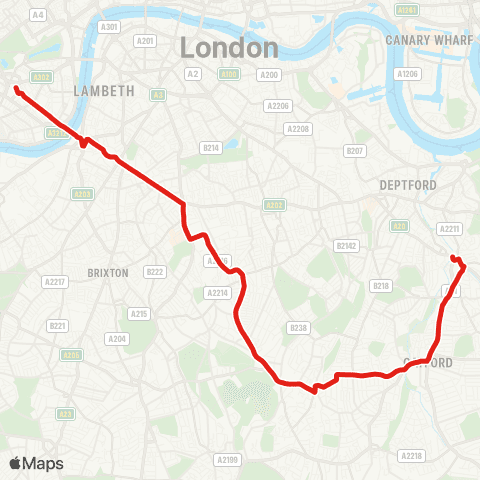 TfL Lewisham Sta - Catford - Forest Hill - E Dulwich - Camberwell - Oval - Vauxhall - Victoria map