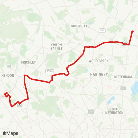 TfL Edmonton Green - E Finchley - Muswell Hill - Golders Green - Brent Cross map