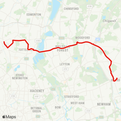 TfL Wood Green - Turnpike Ln Sta - Tottenham Hale - Blackhorse Rd Sta - Ilford map
