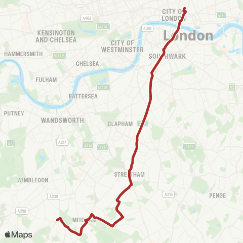 TfL Morden - Streatham - Brixton - Elephant & Castle - Liverpool St map