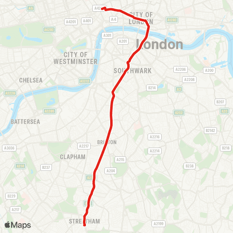 TfL Streatham Sta - Brixton - Elephant & Castle - London Bridge - Holborn map